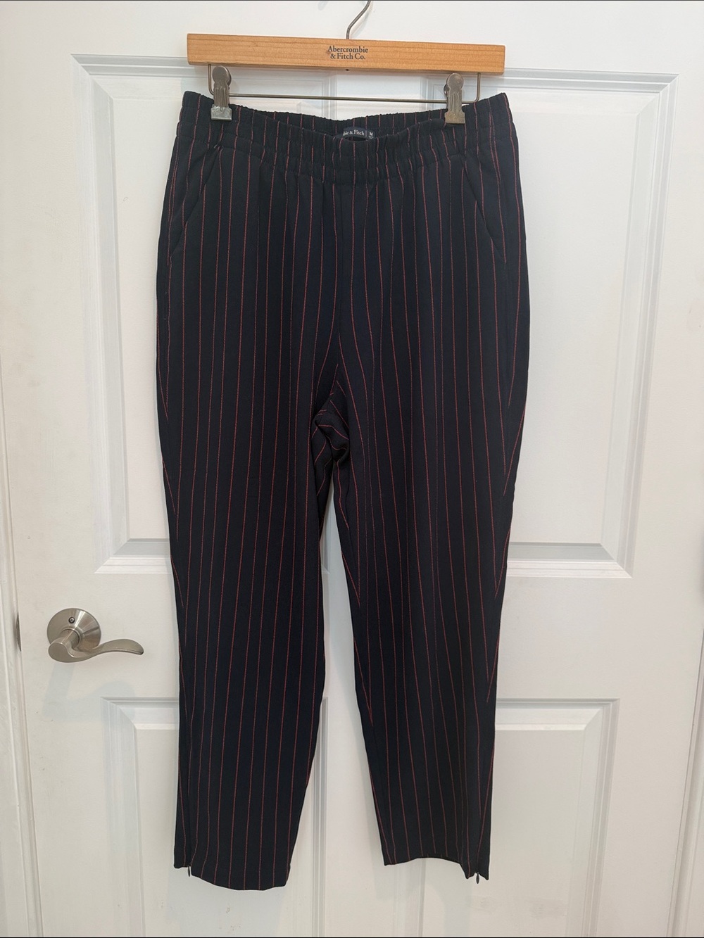 Abercrombie & Fitch Navy Pants with Red Pinstripes